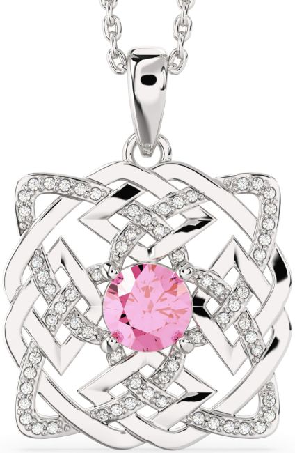 Diamond Pink Tourmaline White Gold Celtic Necklace