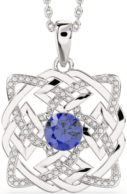Diamond Sapphire White Gold Celtic Necklace