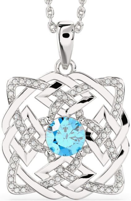 Diamond Topaz White Gold Celtic Necklace