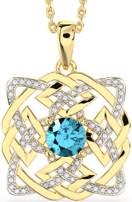 Diamond Aquamarine Gold Celtic Necklace