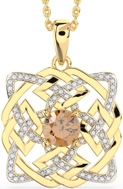 Diamond Citrine Gold Celtic Necklace