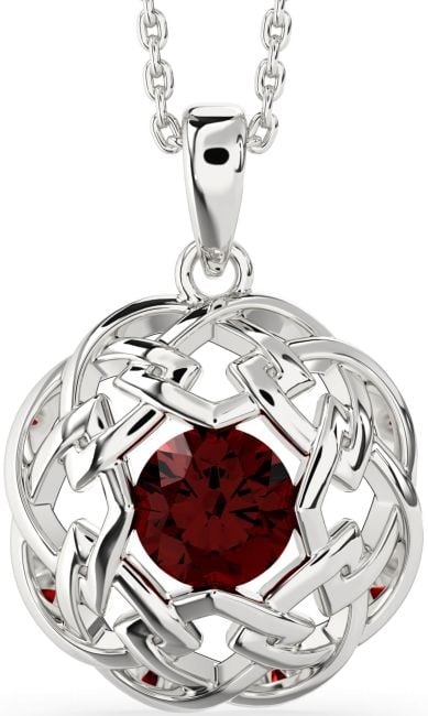 Garnet White Gold Celtic Necklace