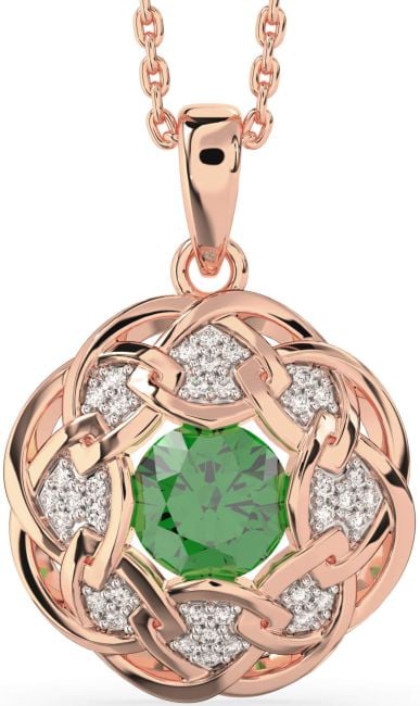 Diamond Emerald Rose Gold Silver Celtic Necklace