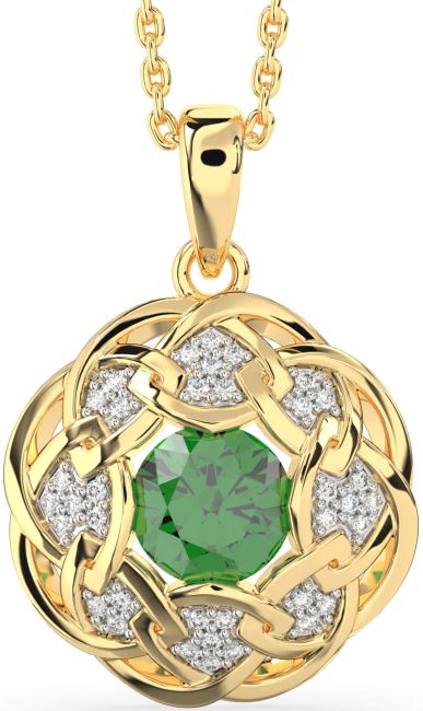 Diamond Emerald Gold Silver Celtic Necklace