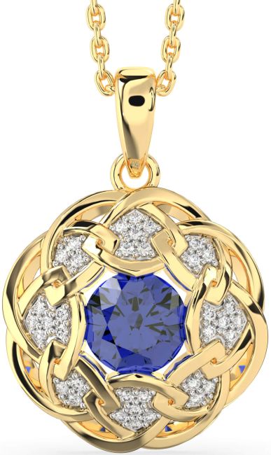 Diamond Sapphire Gold Silver Celtic Necklace