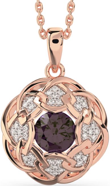 Diamond Alexandrite Rose Gold Celtic Necklace