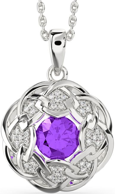 Diamond Amethyst Silver Celtic Necklace
