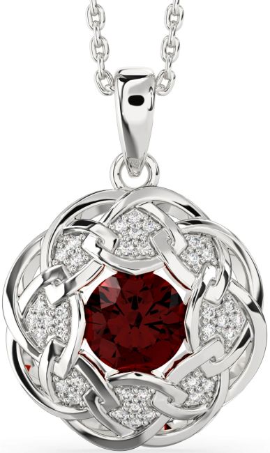 Diamond Garnet Silver Celtic Necklace