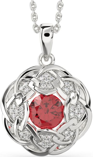 Diamond Ruby White Gold Celtic Necklace