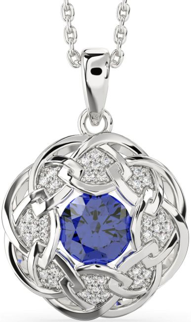 Diamond Sapphire White Gold Celtic Necklace