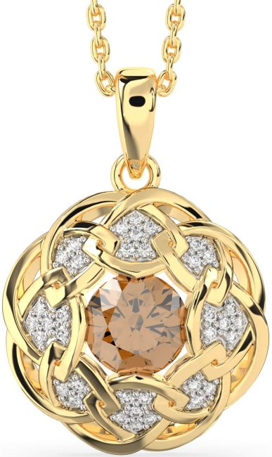 Diamond Citrine Gold Celtic Necklace