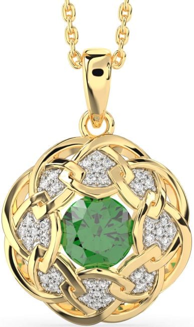 Diamond Emerald Gold Celtic Necklace