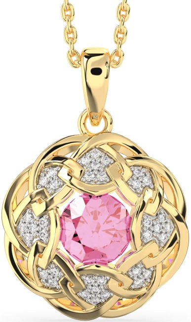 Diamond Pink Tourmaline Gold Celtic Necklace