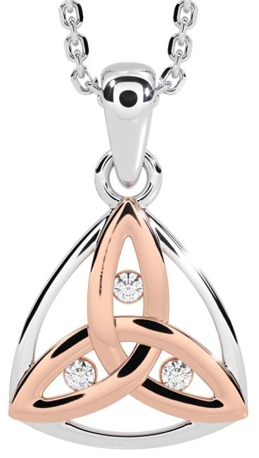 Diamond Rose Gold Silver Celtic Trinity Knot Necklace