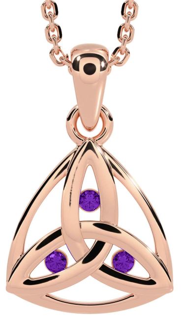 Amethyst Rose Gold Silver Celtic Trinity Knot Necklace