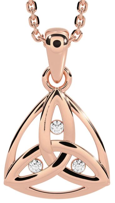 Diamond Rose Gold Silver Celtic Trinity Knot Necklace