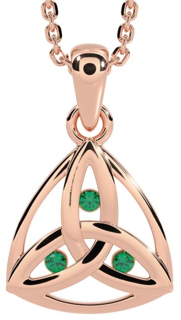 Emerald Rose Gold Silver Celtic Trinity Knot Necklace