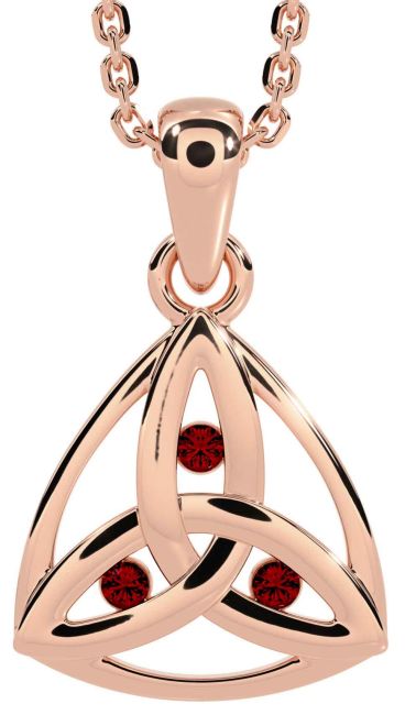Garnet Rose Gold Silver Celtic Trinity Knot Necklace