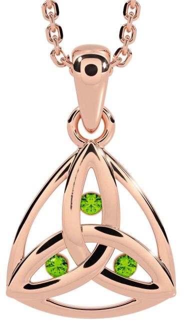 Peridot Rose Gold Silver Celtic Trinity Knot Necklace