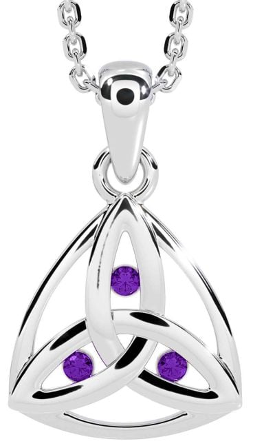 Amethyst Silver Celtic Trinity Knot Necklace