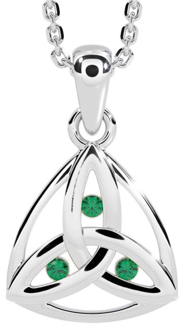 Emerald Silver Celtic Trinity Knot Necklace