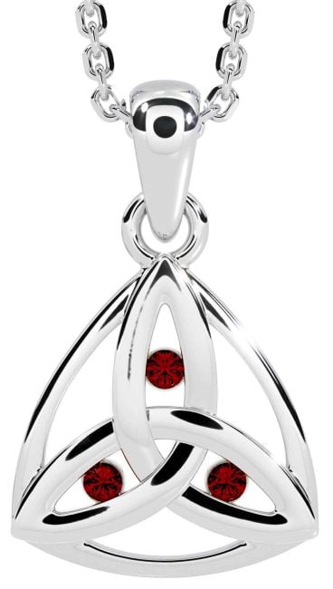 Garnet Silver Celtic Trinity Knot Necklace