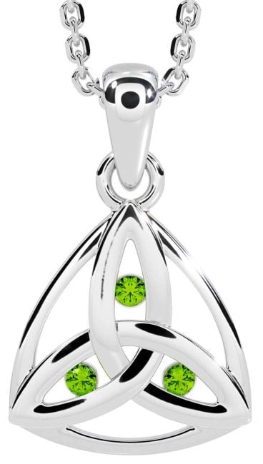 Peridot Silver Celtic Trinity Knot Necklace
