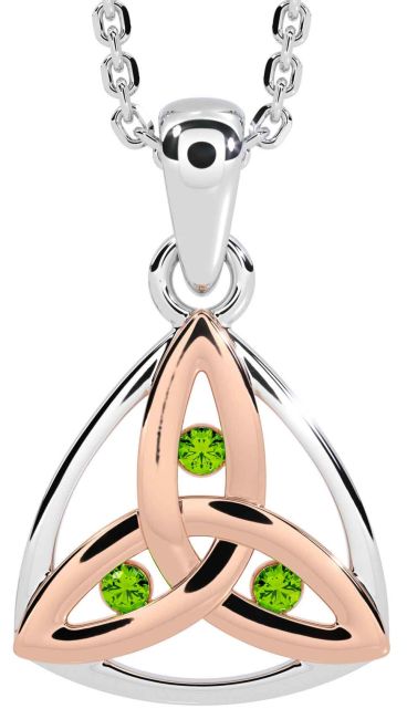 Peridot Rose Gold Silver Celtic Trinity Knot Necklace