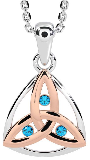 Topaz Rose Gold Silver Celtic Trinity Knot Necklace