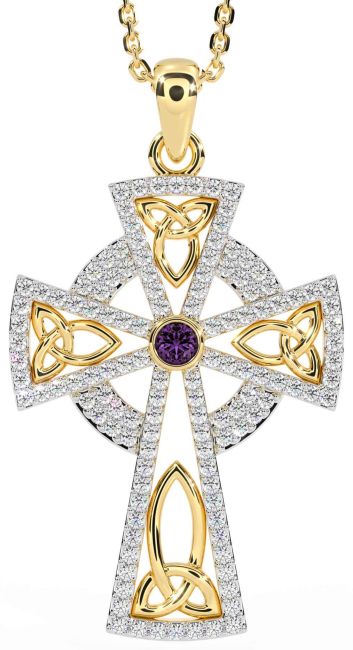 Diamond Alexandrite Gold Celtic Cross Trinity Knot Necklace