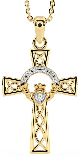 Diamond Gold Claddagh Celtic Cross Necklace
