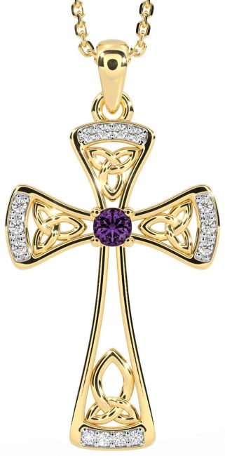 Diamond Alexandrite Gold Silver Celtic Cross Necklace
