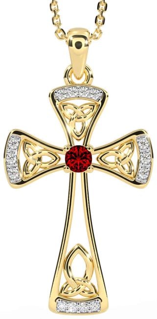 Diamond Garnet Gold Silver Celtic Cross Necklace