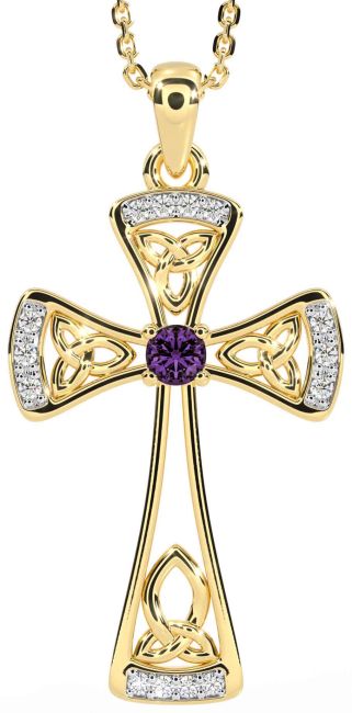 Diamond Alexandrite Gold Celtic Cross Necklace