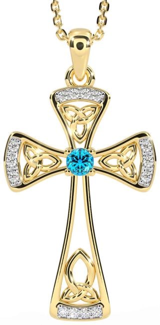 Diamond Topaz Gold Celtic Cross Necklace