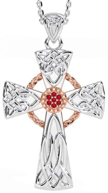 Ruby Rose Gold Silver Celtic Cross Necklace