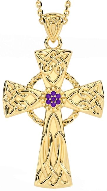 Amethyst Gold Silver Celtic Cross Necklace