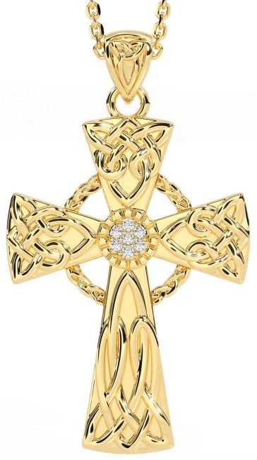 Diamond Gold Silver Celtic Cross Necklace