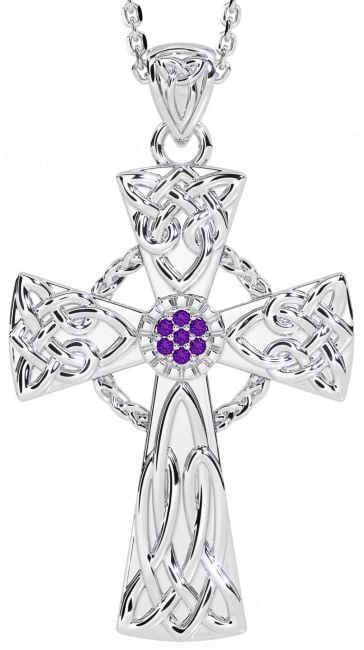 Amethyst White Gold Celtic Cross Necklace