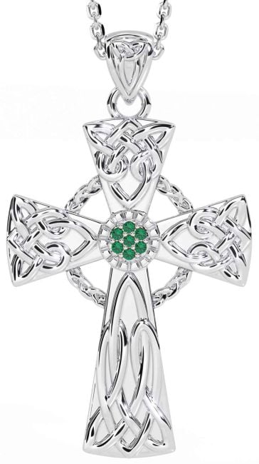 Emerald White Gold Celtic Cross Necklace