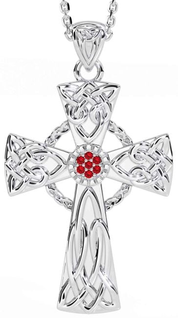 Ruby White Gold Celtic Cross Necklace