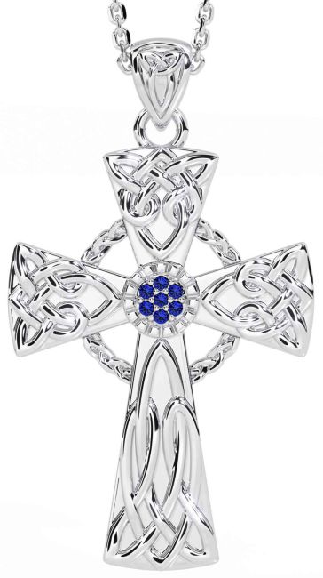 Sapphire White Gold Celtic Cross Necklace