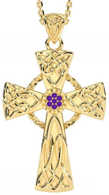 Amethyst Gold Celtic Cross Necklace