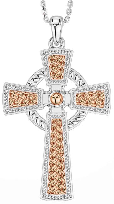 Rose Gold Silver Celtic Cross Necklace