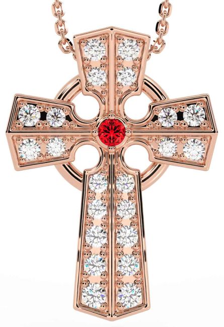 Diamant Rubin Rose Gold keltisch Kreuzen Halskette
