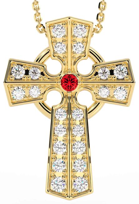 Diamond Ruby Gold Celtic Cross Necklace