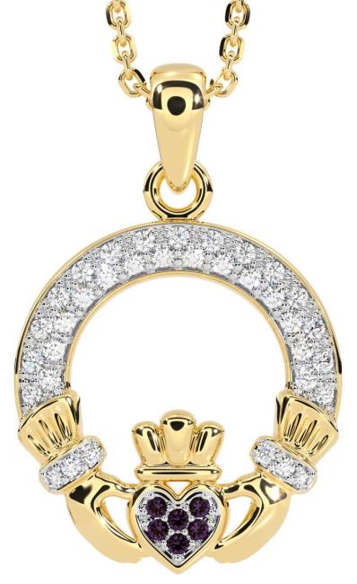 Diamond Alexandrite Gold Silver Claddagh Necklace