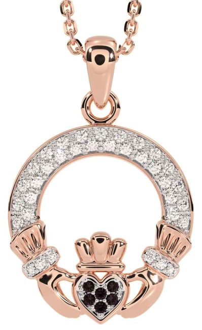 Diamond Alexandrite Rose Gold Claddagh Necklace