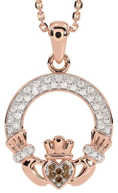 Diamond Citrine Rose Gold Claddagh Necklace