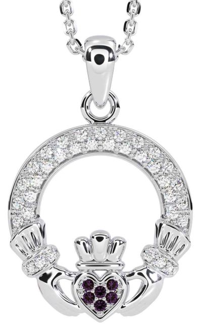 Diamond Alexandrite Silver Claddagh Necklace